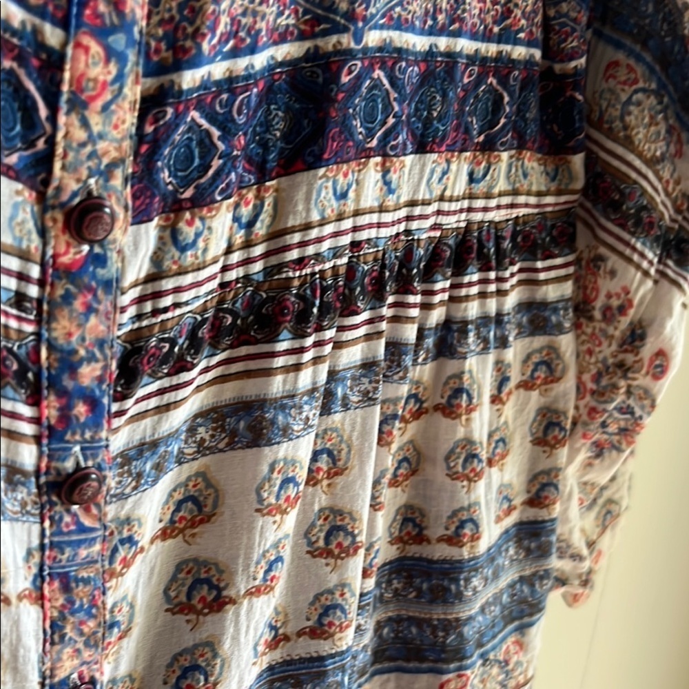 Aratta Silent Journey Blue, Red, Beige Boho Floral Beach Tunic Shirt Sz Sm - Picture 11 of 16